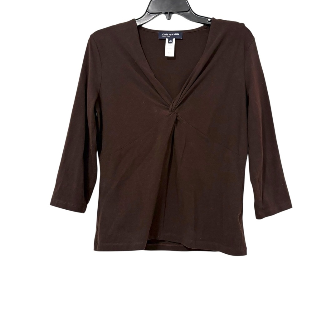 Jones New York Size Large Brown Babydoll 3/4 Top Business Casual Y2K Minimalist